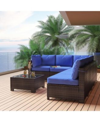 Patio Funiture Set 7 Pieces Outdoor Rattan with Detachable Soft Cushions Patio Conversation Sets Waterproof Patio Sectional Sofa