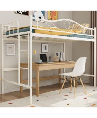 Loft Bed Twin Size with Removable Ladder & Full Safety Guardrail, Twin Loft Bed Heavy-Duty Metal Frame 400 Lbs Weight Capacity, Space Saving
