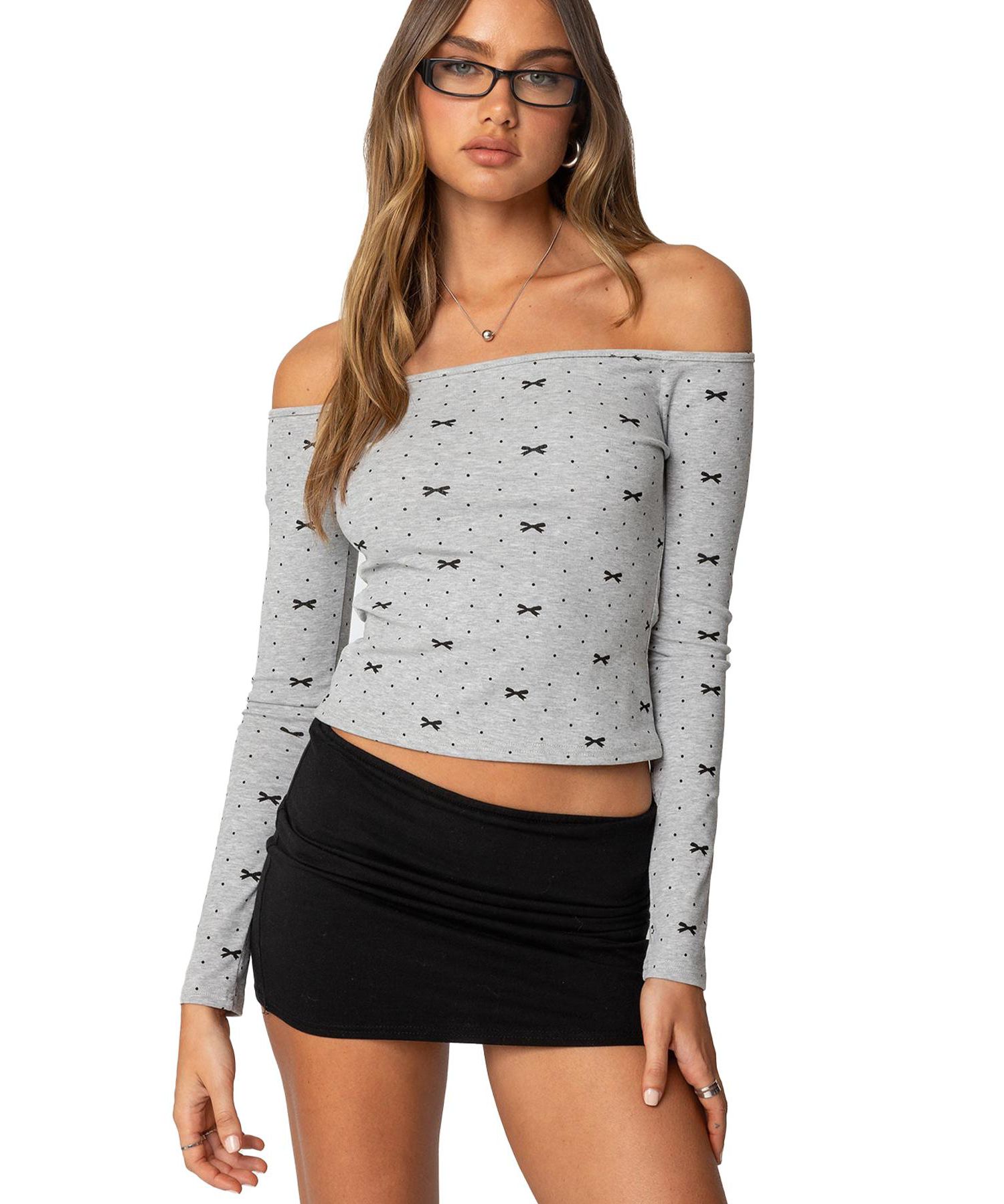Women's Ryna Bows and Dots Off Shoulder Top
