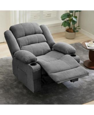 Recliner Chair, Comfy Overstuffed Chair with 3 Reclining Positions, 2 Side Pockets, 2 Front Pockets, Cup Holder