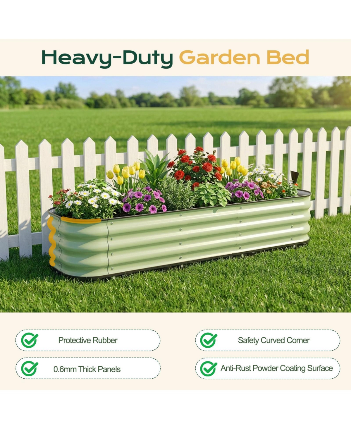 Aoodor Galvanized Raised Garden Bed 63'' Self-Watering Planter Box with Drainage Plug and Water Reservoir for Indoor & Outdoor Gardening