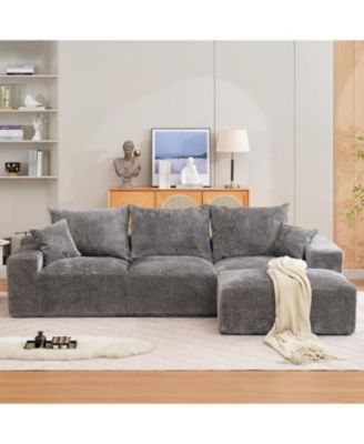 110'' Chenille Modular Convertible Deep Seat L Shaped Sectional Sofa with Ottomans