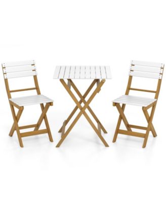 3-Piece Folding Patio Bistro Set w/ Slatted Design Small Outdoor Furniture Set