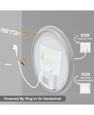 32" Round Led Bathroom Mirror with Lights Wall-Mounted Vanity Mirror