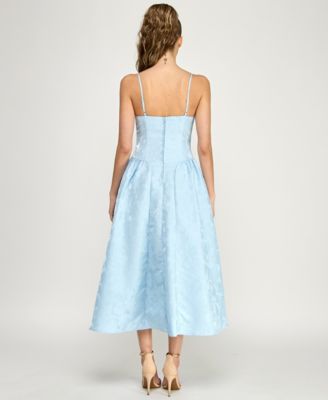 Juniors' Floral Jacquard Scoop Neck Midi Dress