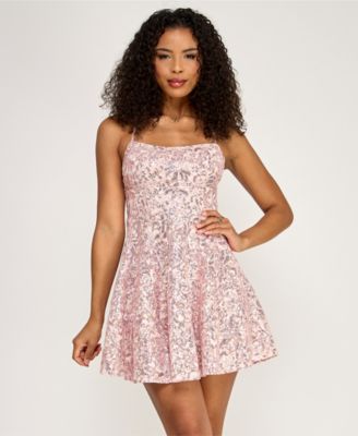 Juniors' Sequined Lace Fit & Flare Dress