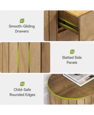 Large Nightstand Set of 2, Oversized Night Stand with 3 Drawers, Slatted Side Design Wood Nightstand, 35" Wide End Tables, Modern Dresser