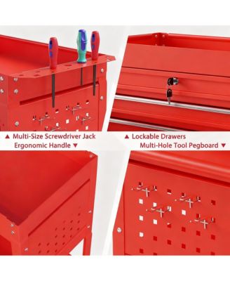 3 Tier Rolling Tool Cart with Drawer & Pegboard, 550 lbs Capacity, Easy Assembly
