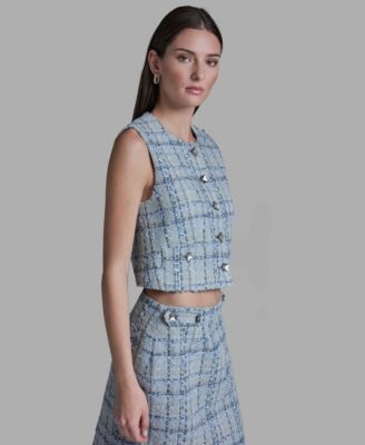 Women's Button-Front Cropped Tweed Vest