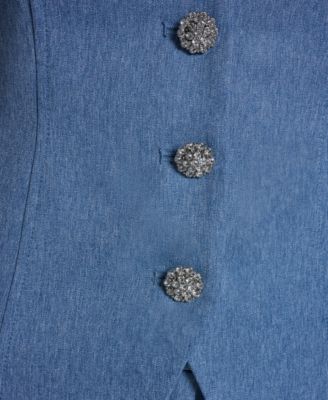 Women's Scoop Neck Front Button Denim Vest