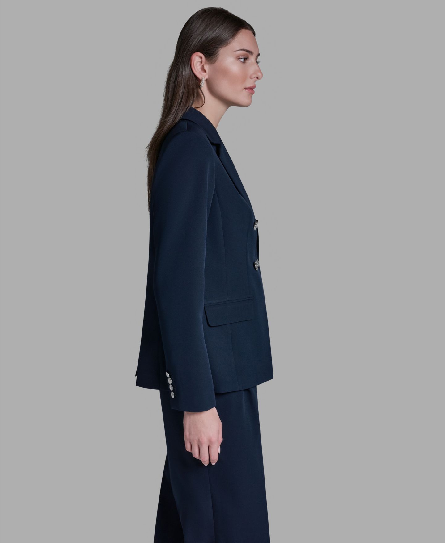 Женская куртка BCBG Double Breasted Long-Sleeve Jacket, цвет: Глубокий морской — фото 5