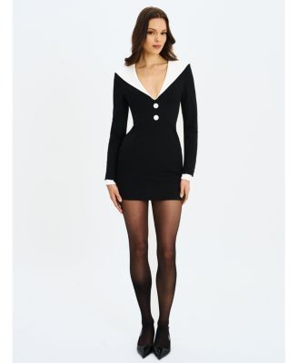 Women's Heather Black Collared Decorative Button-Front Mini Dress