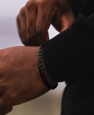 Men's Stainless Steel Black Plated Figaro Chain Bracelet