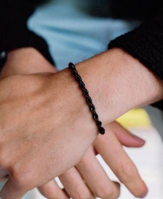Men's Stainless Steel Black Plated Twisted Rope Chain Bracelet