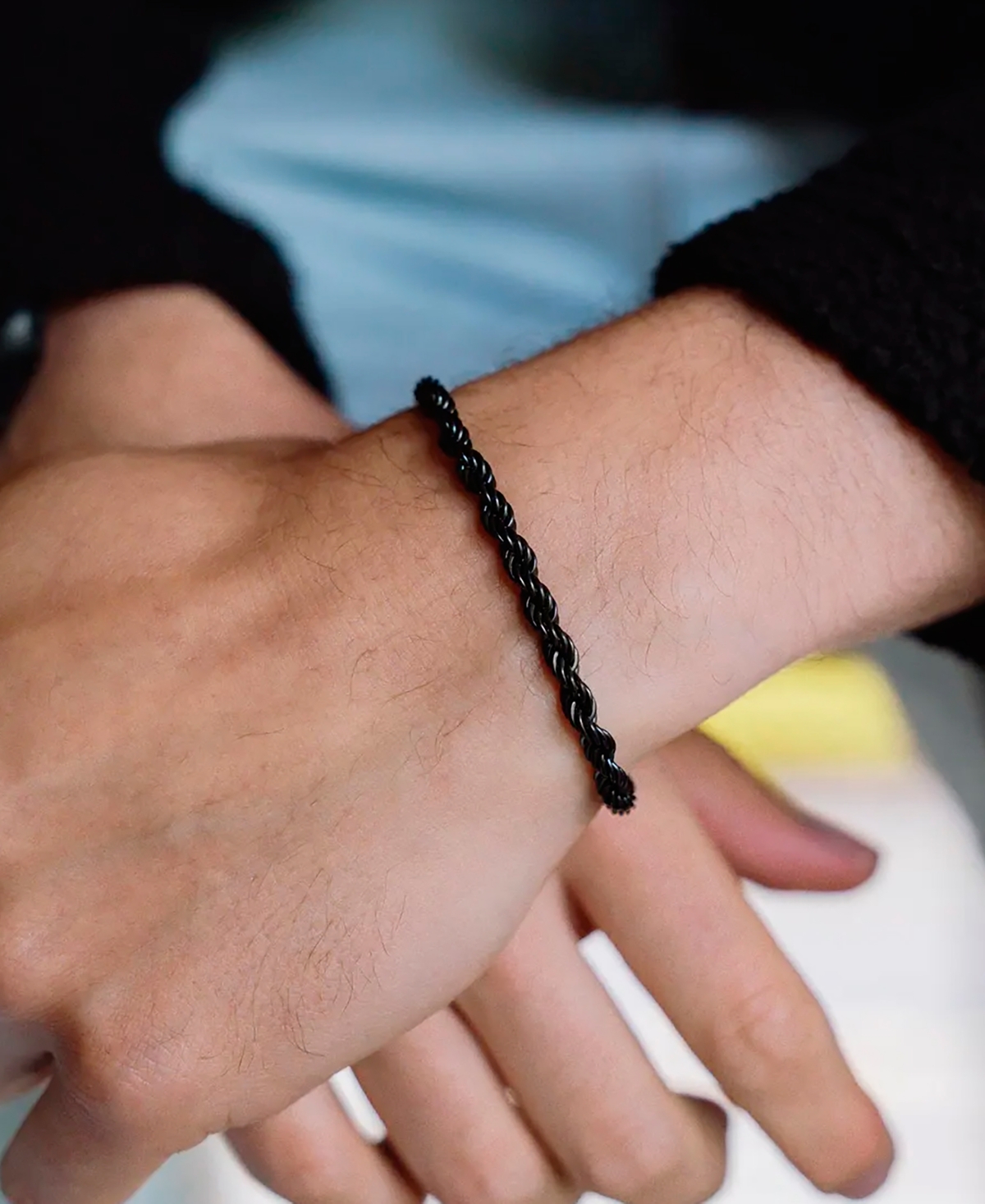 Rhona Sutton Men's Stainless Steel Black Plated Twisted Rope Chain Bracelet