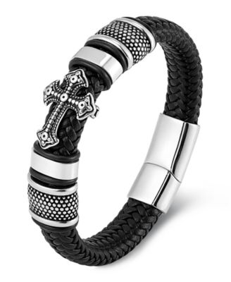 Men's Iron Crest Leather Bracelet in Stainless Steel