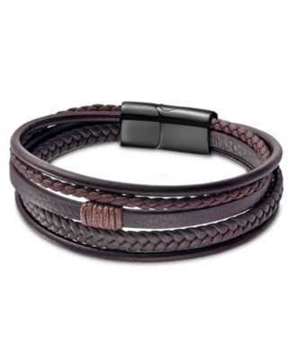 Men's Revenne Brown Leather & Stainless Steel Bracelet