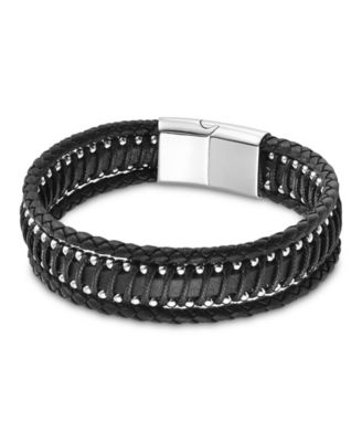 Men's Fortis Leather & Stainless Steel Bracelet