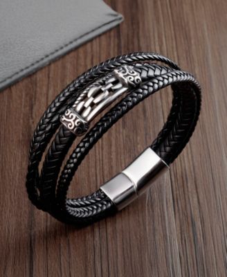 Men's Nexara Leather & Stainless Steel Bracelet