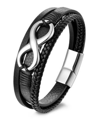 Men's Eterna Leather & Stainless Steel Bracelet