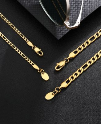 Men's Stainless Steel Figaro Chain Necklace in 18k Gold Plated