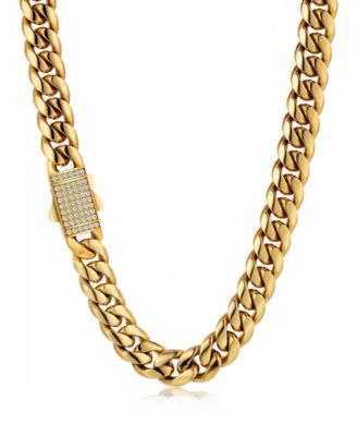 Men's Cuban Iced Clasp Chain Necklace in 18k Gold Plated