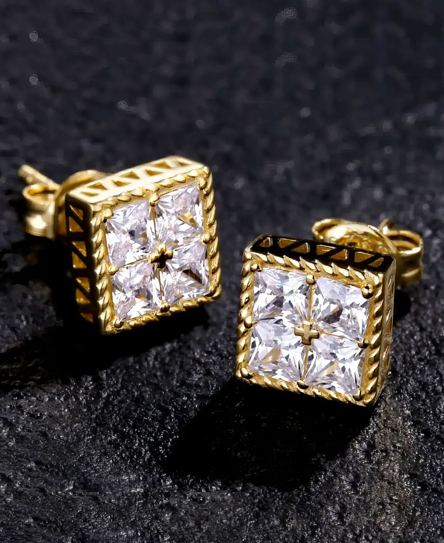 Men's Stud Earrings in 14k Gold Plated Over Sterling Silver