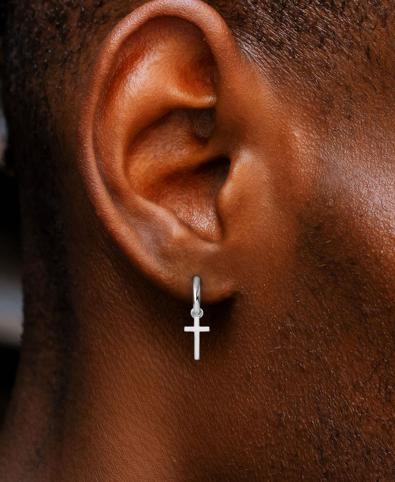 Men's Classic Cross Hoop Earrings in Sterling Silver