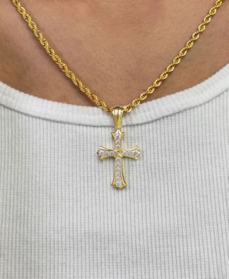 Men's Cross Pendant Necklace in 14k Gold Plated Sterling Silver