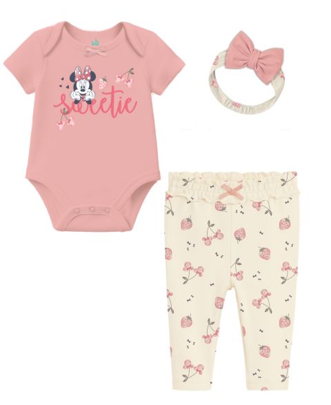 Детский комплект Disney Minnie Mouse для девочки: боди, брюки и повязка, цвет: Розовый / Кремовый