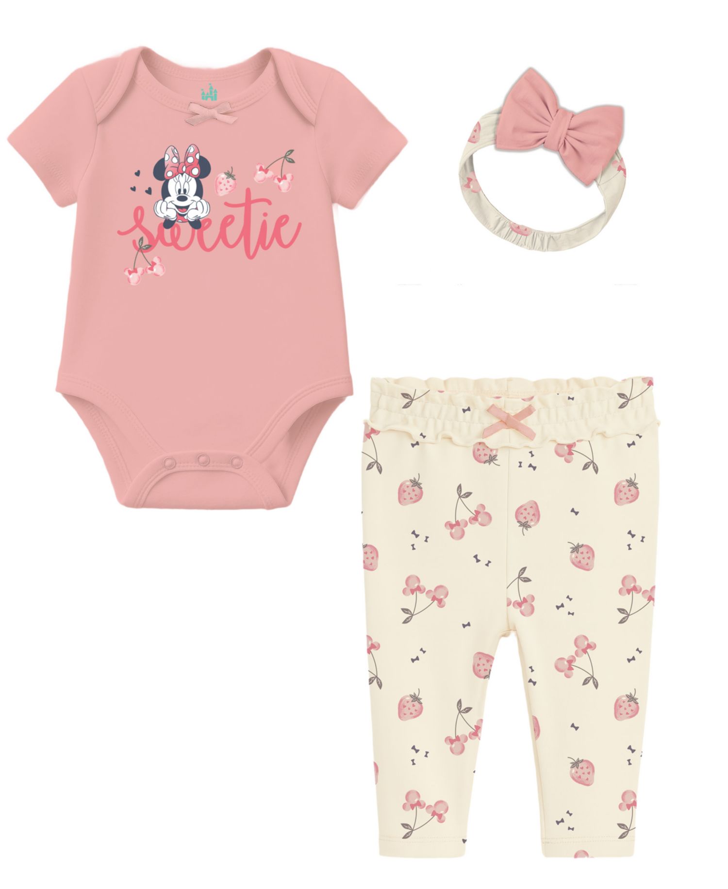 Baby Girls' Minnie Mouse Bodysuit, Pants and Headband, 3-Piece Set