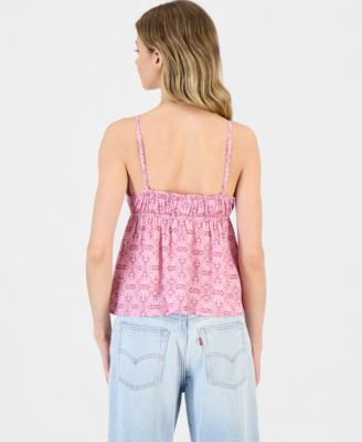 Juniors' Sequin-Trim Printed Babydoll Tank