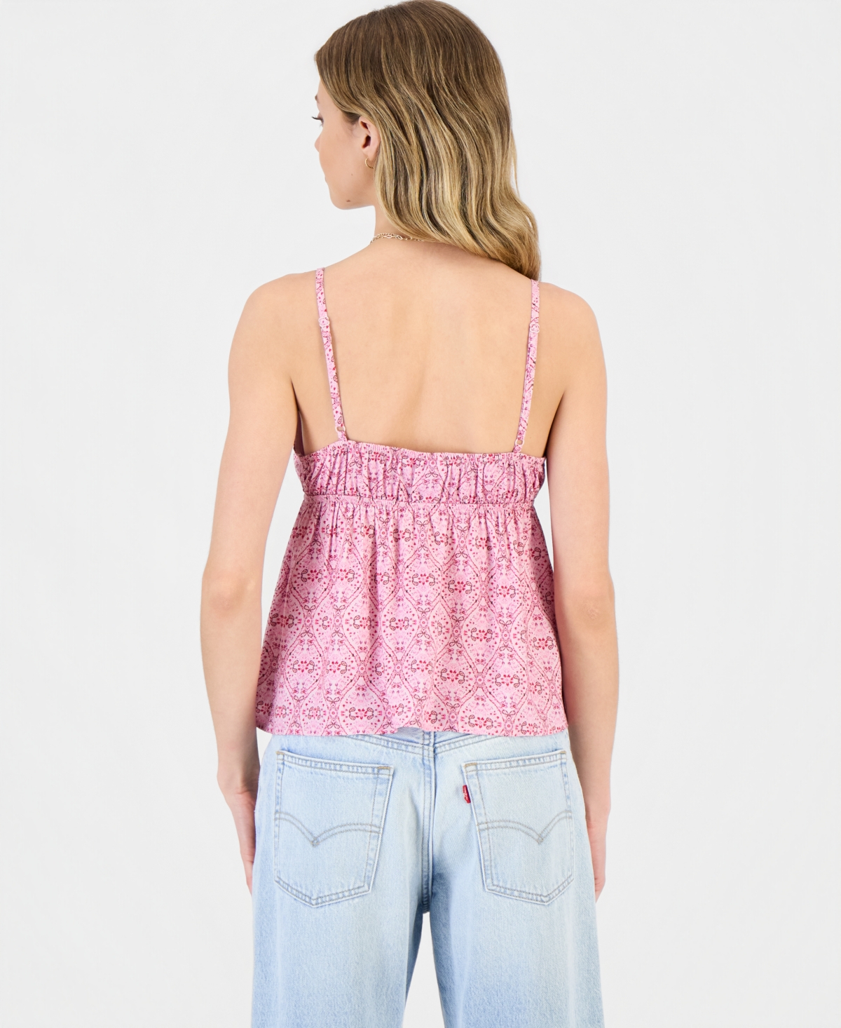 Just Polly Juniors' Sequin-Trim Printed Babydoll Tank