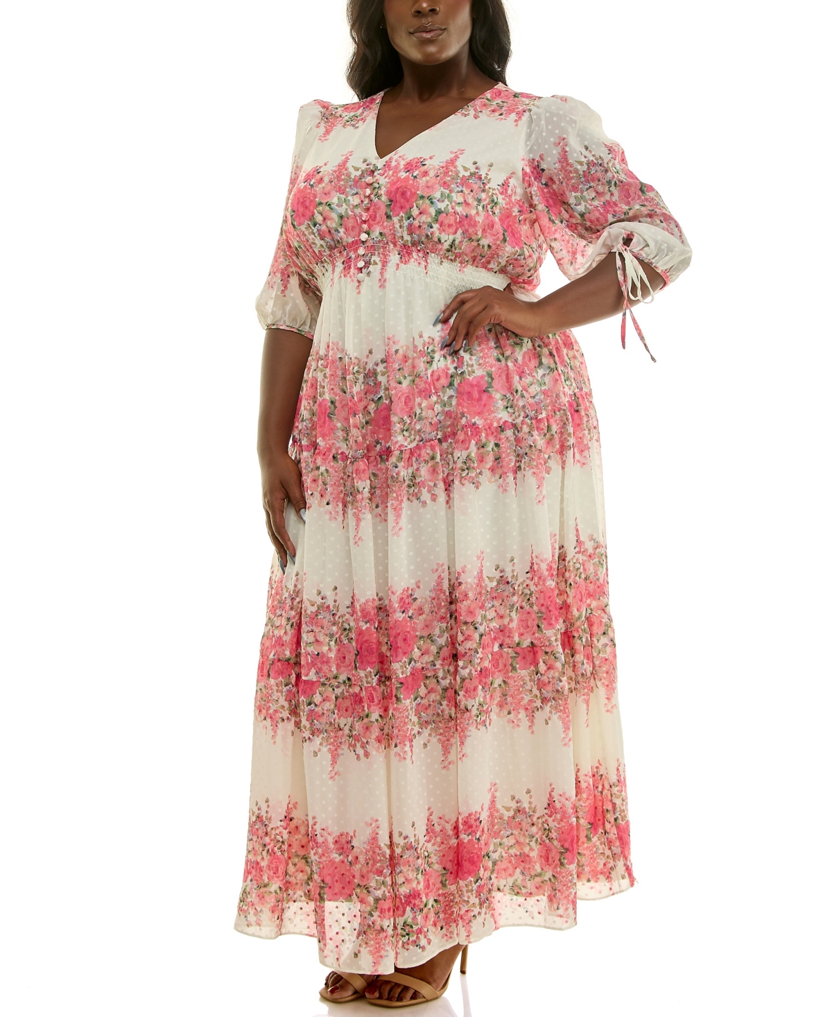 Taylor Plus Floral-Print Chiffon A-Line Midi Dress