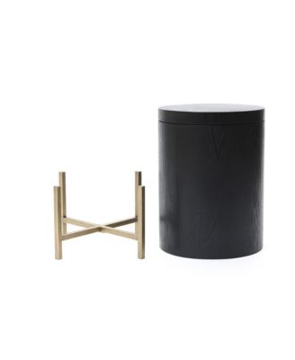 Black MDF Round Side Table, 21.8” Tall with Metal Stand & Storage