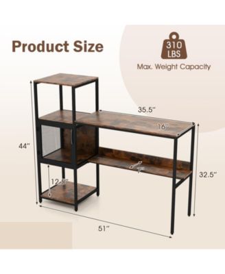 Computer Desk with Bookshelf, Storage Cabinet and Shelves, Home Office Workstation