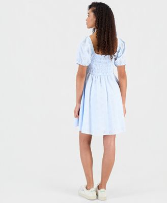 Juniors' Cotton Eyelet Babydoll Dress