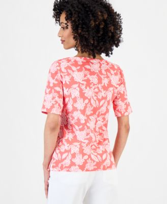 Petite Floral Knit Elbow-Sleeve Top