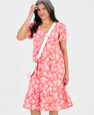 Petite Cotton Flutter-Sleeve Midi Dress