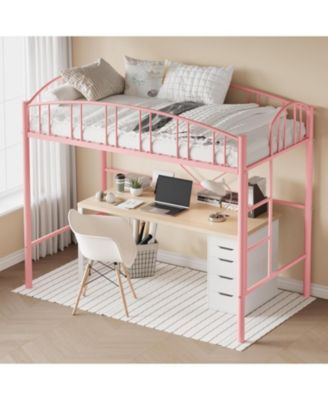 Loft Bed with Ladder and Arched Guardrail - Enhanced Safety with Guardrail and Anti-Tip Brackets, Heavy-Duty Steel