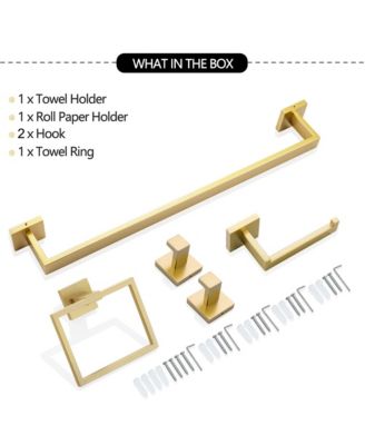 5 Pieces Bathroom Hardware Set, Towel Bar, Towel Holder, Toilet Paper Holder and Towel Hook, Stainless Steel Bath Accessories Kit - Gold