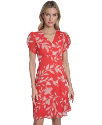 Petite Short-Sleeves Chiffon Dress