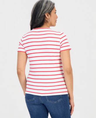 Plus Size Striped Lace-Up Short-Sleeve Top