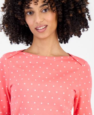 Petite Dianna Dot Envelope-Shoulder Long-Sleeve T-Shirt