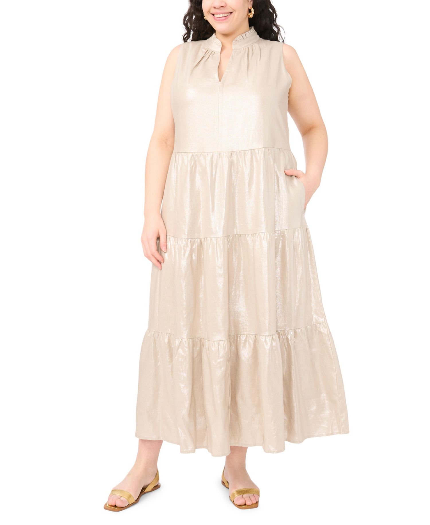 Plus Size Sleeveless Tiered Ruffle Maxi Dress