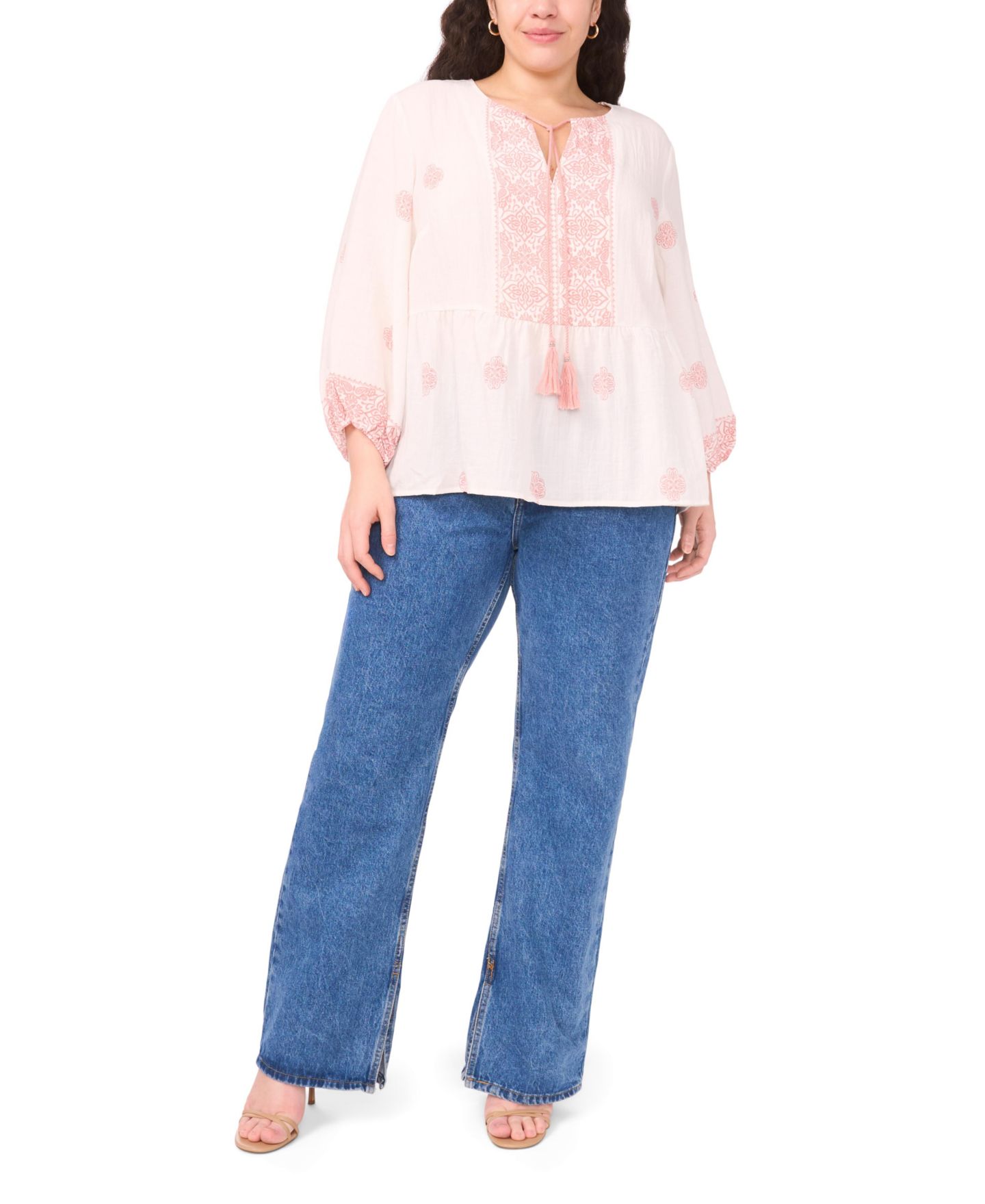 Женская блузка Vince Camuto Plus Size Neck Tie Peasant Blouse, цвет: Розовый — фото 2