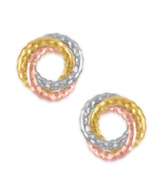Stud Earrings in 10k Tricolor Gold