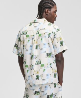 Men's Floral Print-Blocked Camp Shirt