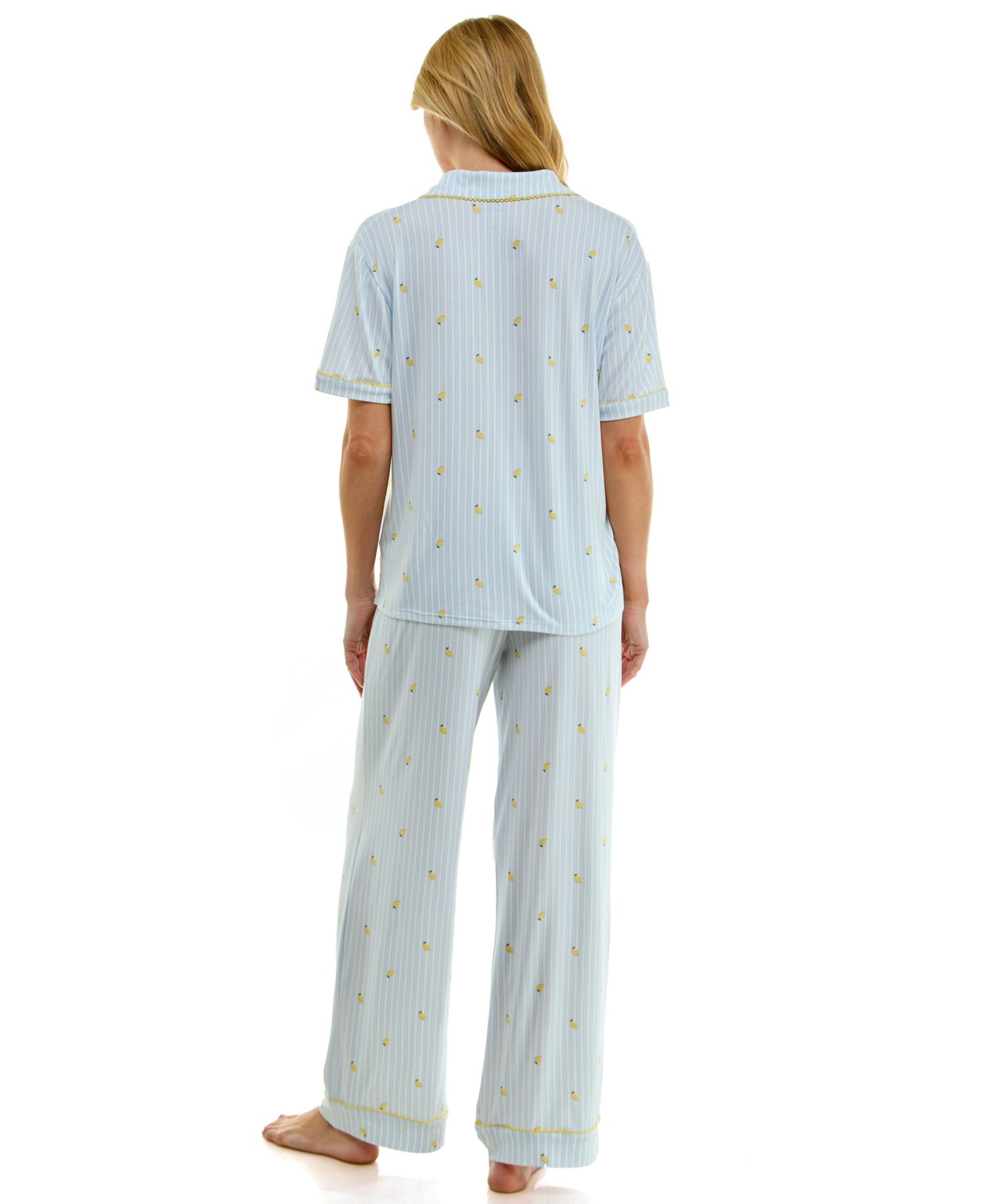 Women's Notch Collared Top and Pajama Pants, 2-Piece Set