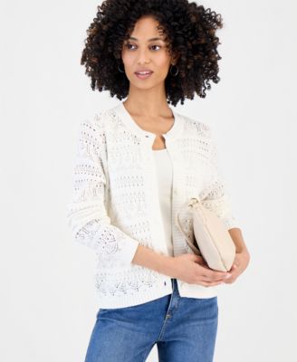 Petite Cotton Pointelle Cardigan Sweater